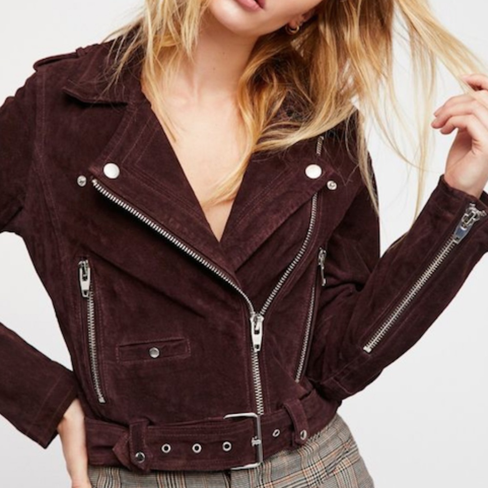 BLANKNYC Burgundy Suede Moto Jacket